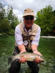 Chris and rainbow trout, May Slovenia